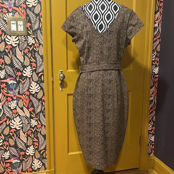 Express Size L Mocha & Black Faux Button-up Midi Dress - Picture 3 of 7